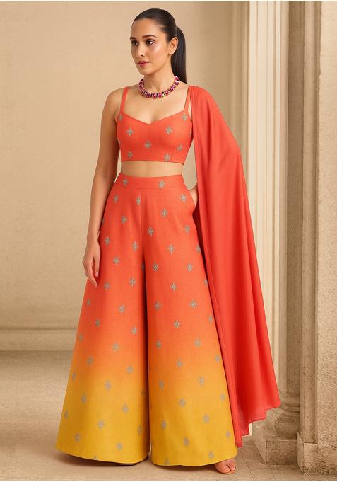 Multicolor Tissue Embroidered Sharara Set