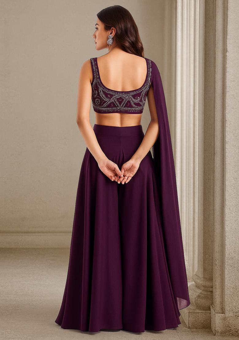 Purple Chinon Sequin Embellished Sharara Set - Indya