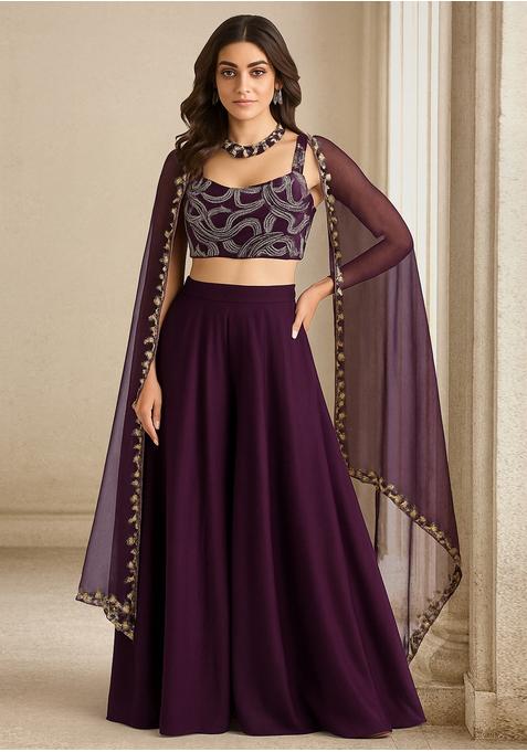 Purple Chinon Sequin Embellished Sharara Set