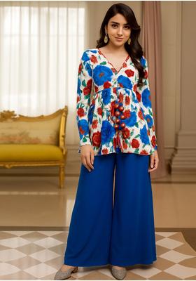 Royal Blue Crepe Printed Kurta Set