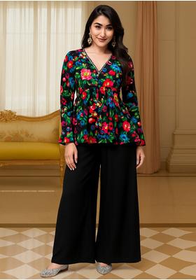 Black Crepe Printed Kurta Set