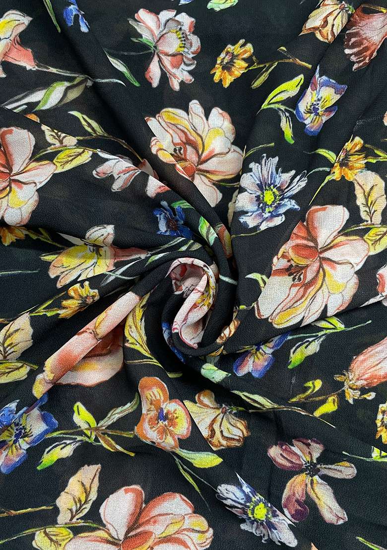 Black Floral Print Crepe Co Ord Set - Indya