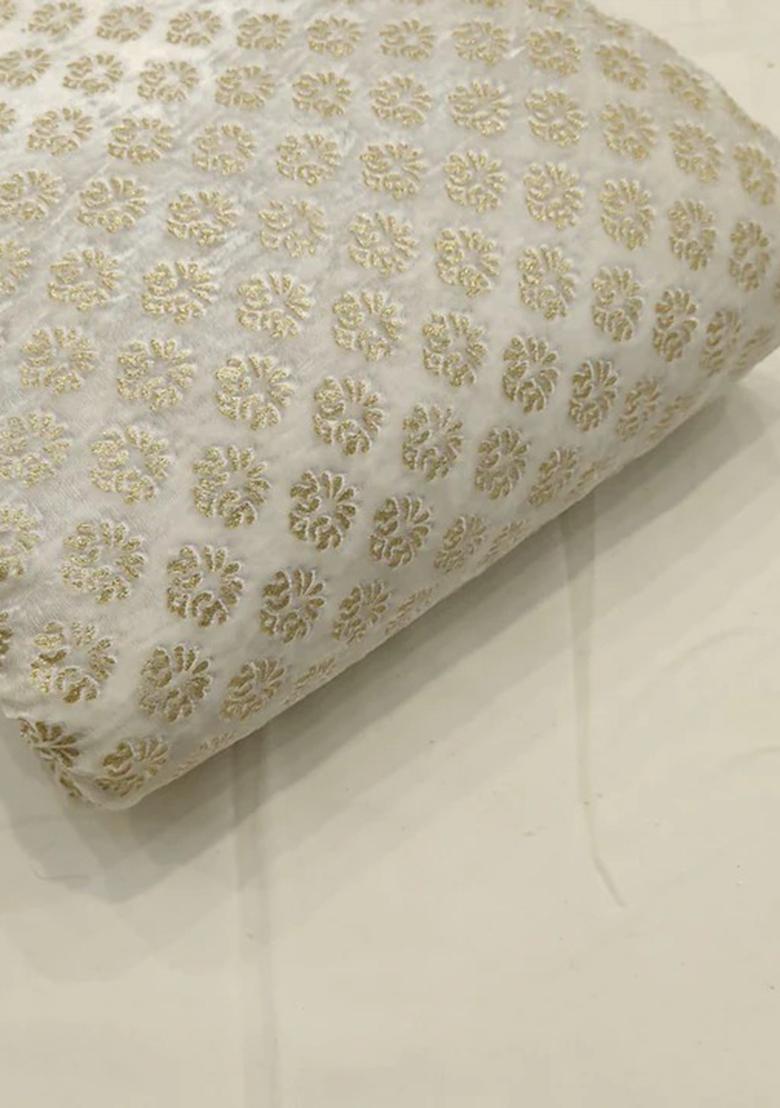 Cream Embroidered Crepe Kurta Set - Indya