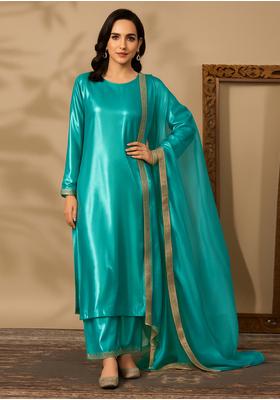 Turquoise Blue Silk Kurta Set