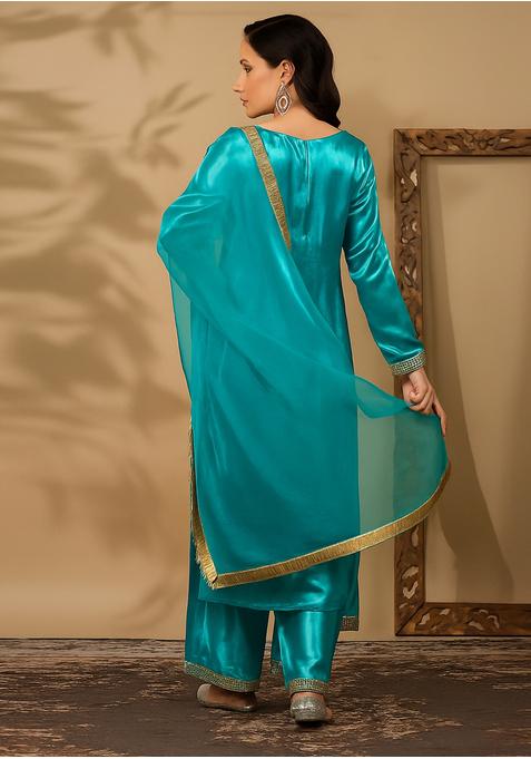 Turquoise Blue Silk Kurta Set