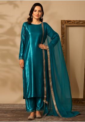 Teal Blue Silk Kurta Set