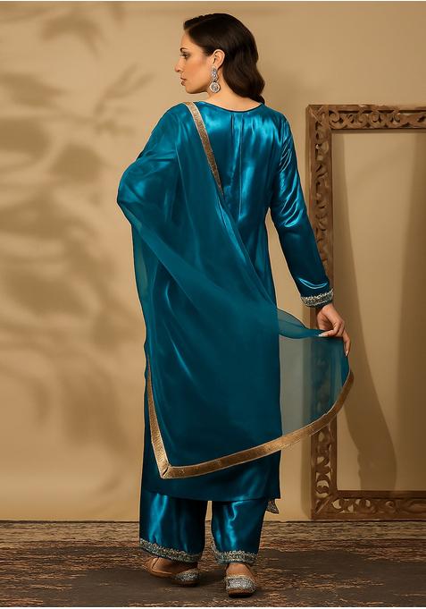 Teal Blue Silk Kurta Set