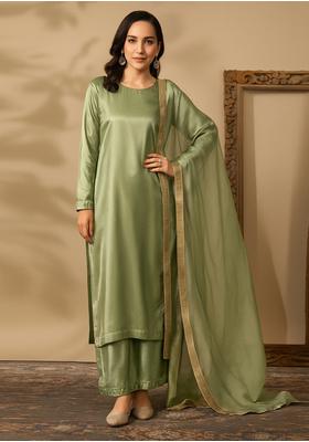 Mehendi Green Silk Kurta Set