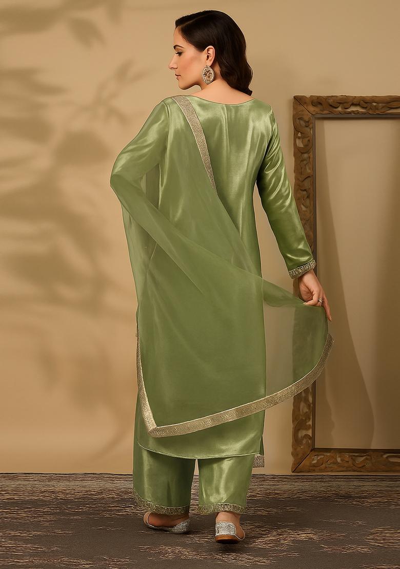 Mehendi Green Silk Kurta Set