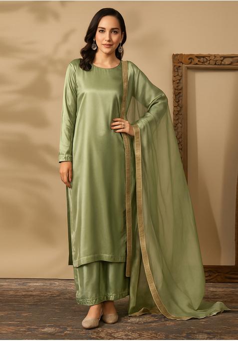 Mehendi Green Silk Kurta Set