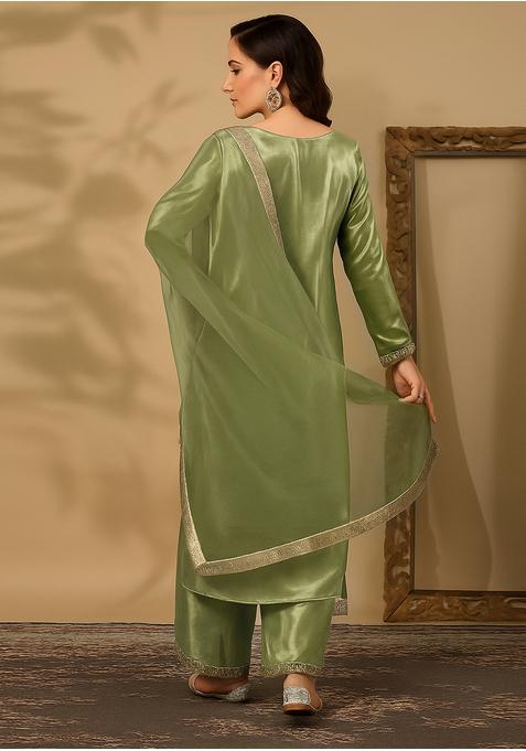 Mehendi Green Silk Kurta Set
