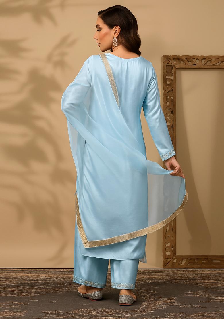 Pastel Blue Silk Kurta Set