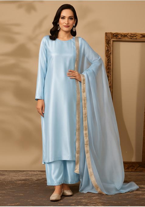 Pastel Blue Silk Kurta Set