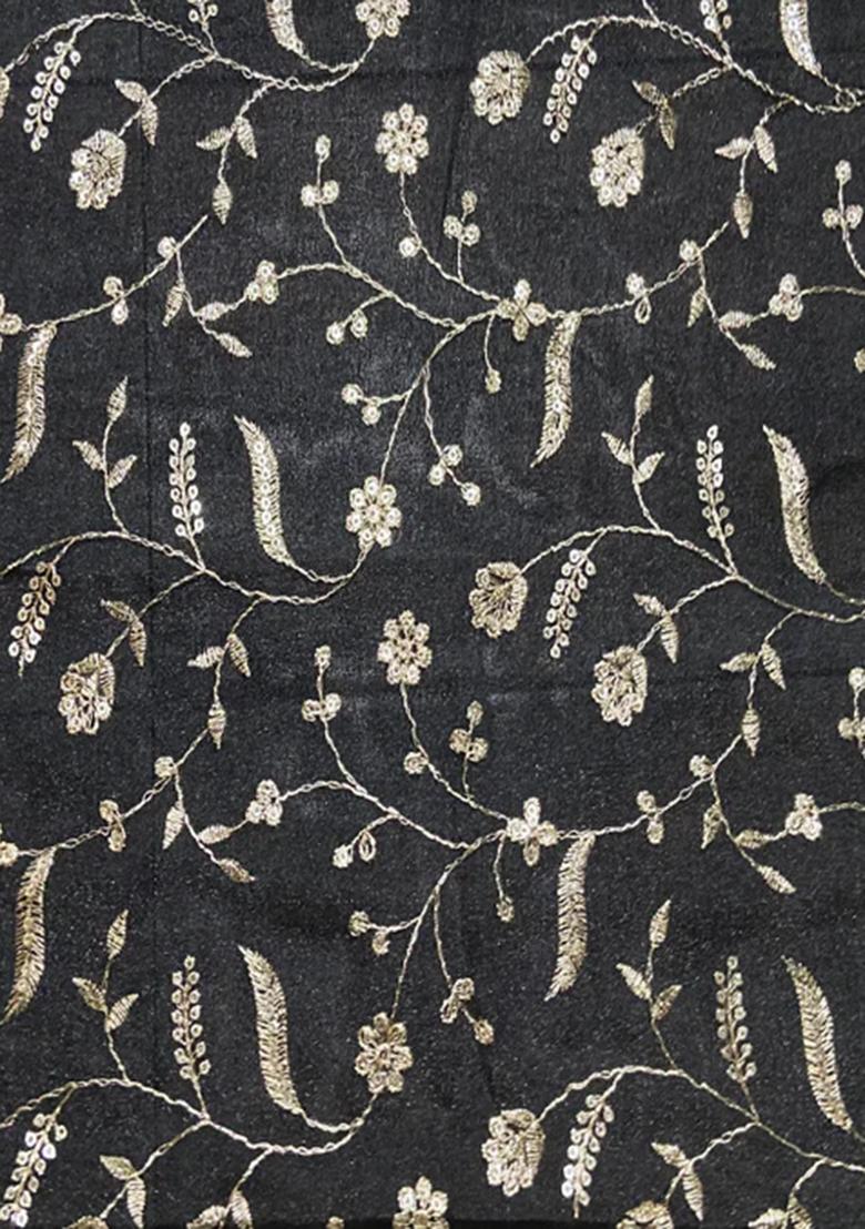 Black Sequin Embroidered Chinon Kurta Set - Indya