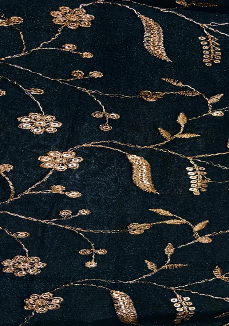 Deep Teal Sequin Embroidered Chinon Kurta Set - Indya