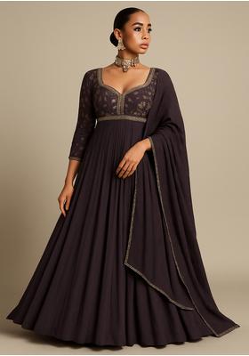 Violet Embroidered Chinon Anarkali Set