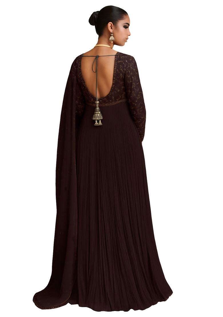 Violet Embroidered Chinon Kurta Set - Indya