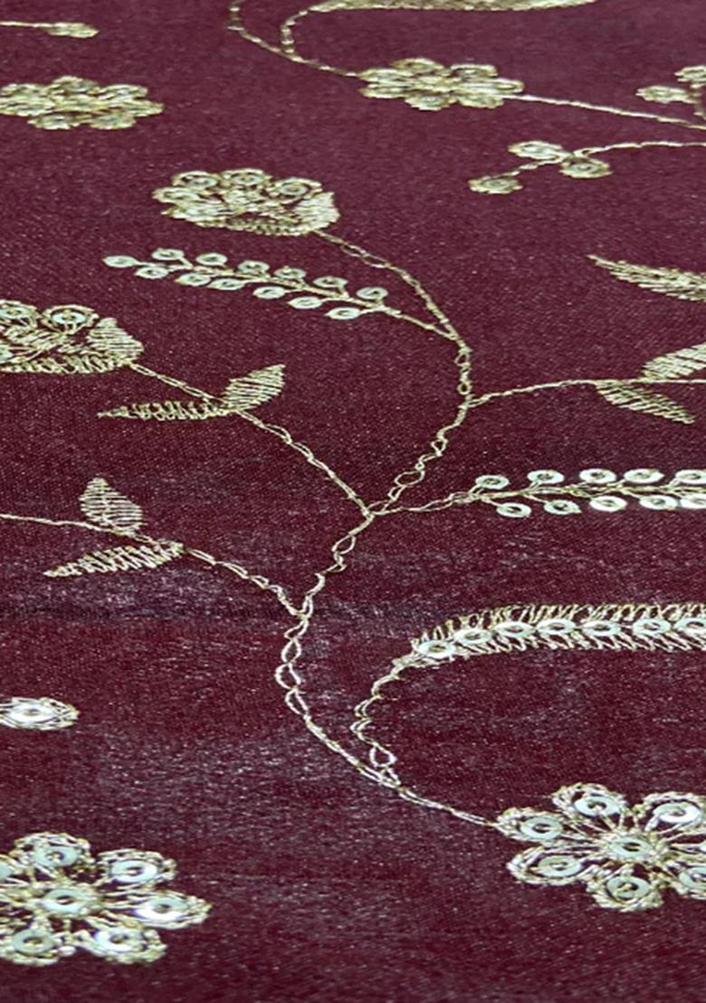 Maroon Embroidered Chinon Kurta Set - Indya