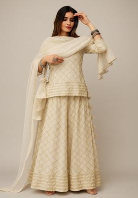 White Lurex Chanderi Kurta Set