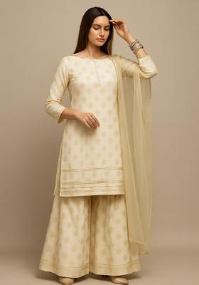 White Lurex Chanderi Kurta Set