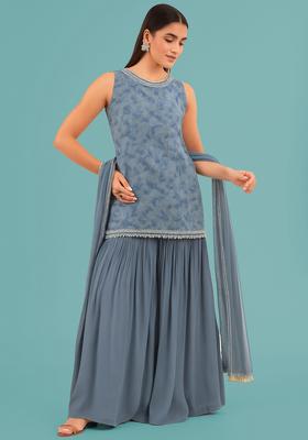Blue Floral Georgette Sharara Set