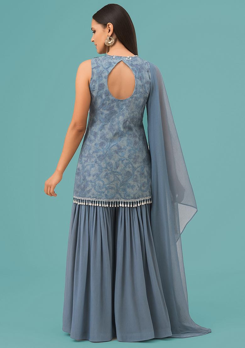 Blue Floral Georgette Sharara Set