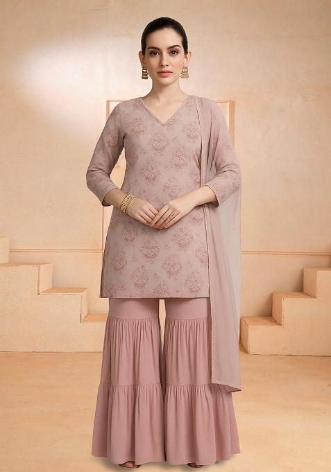 Pink Printed Chiffon Sharara Set