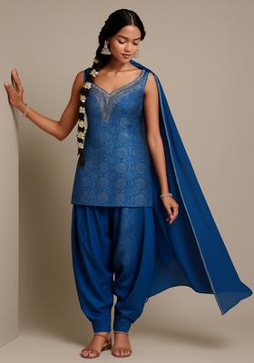 Blue Jacquard Brocade Kurta Set