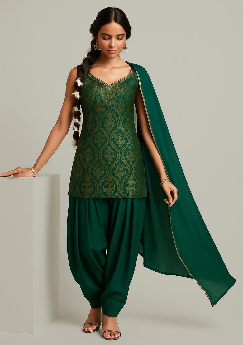 Green Jacquard Brocade Kurta Set