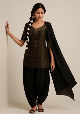 Black Jacquard Brocade Kurta Set