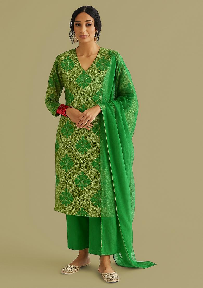 Light Green Jacquard Brocade Kurta Set