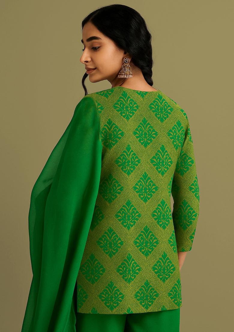Light Green Jacquard Brocade Kurta Set