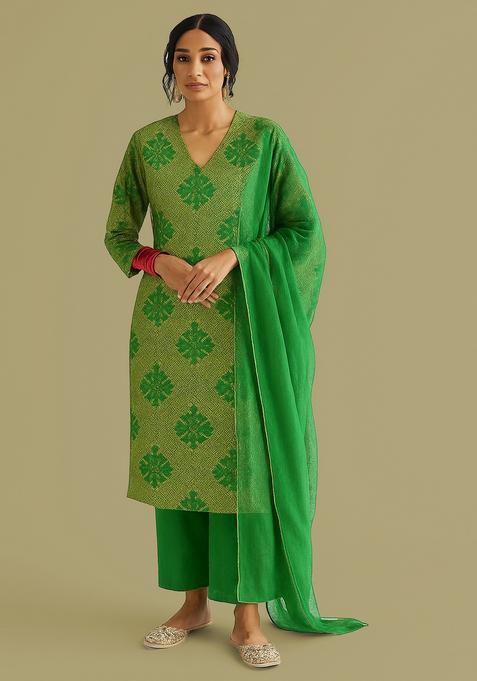 Light Green Jacquard Brocade Kurta Set