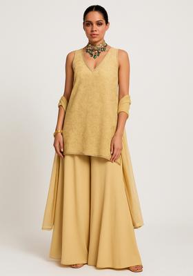 Gold Embroidered Georgette Sharara Set