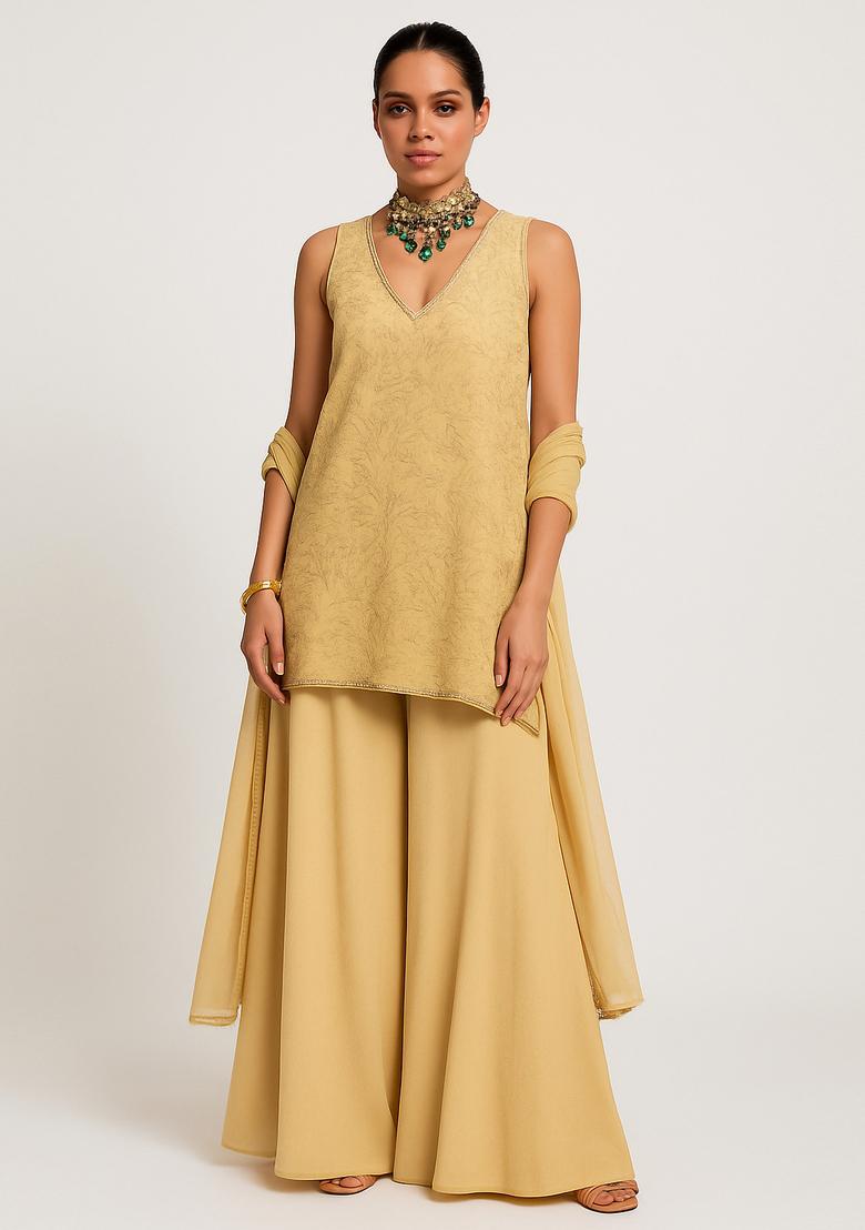 Gold Embroidered Georgette Sharara Set