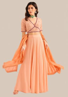 Peach Embroidered Georgette Sharara Set