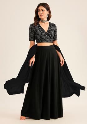 Black Embroidered Georgette Sharara Set