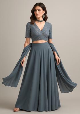 Grey Embellished Georgette Sharara Set