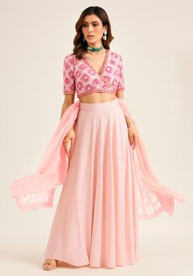 Pink Embellished Georgette Sharara Set