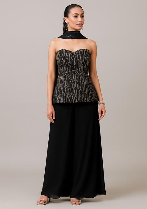 Black Sequin Embellished Georgette Sharara Set