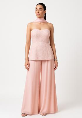 Peach Embroidered Georgette Sharara Set