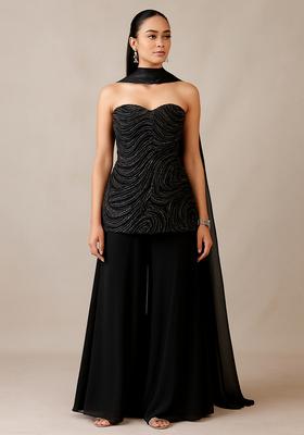 Black Embellished Georgette Sharara Set