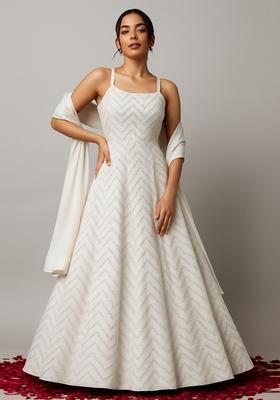 White Sequin Embellished Net Anarkali Set