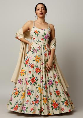 Multicolor Printed Organza Anarkali Set