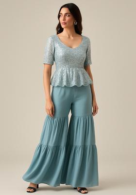 Sage Green Embellished Georgette Sharara Set