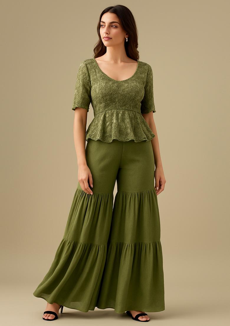 Green Embellished Georgette Sharara Set