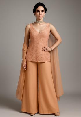 Peach Embroidered Georgette Sharara Set