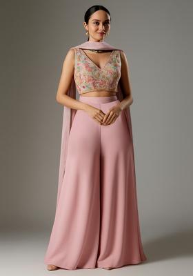 Pastel Pink Embroidered Georgette Sharara Set