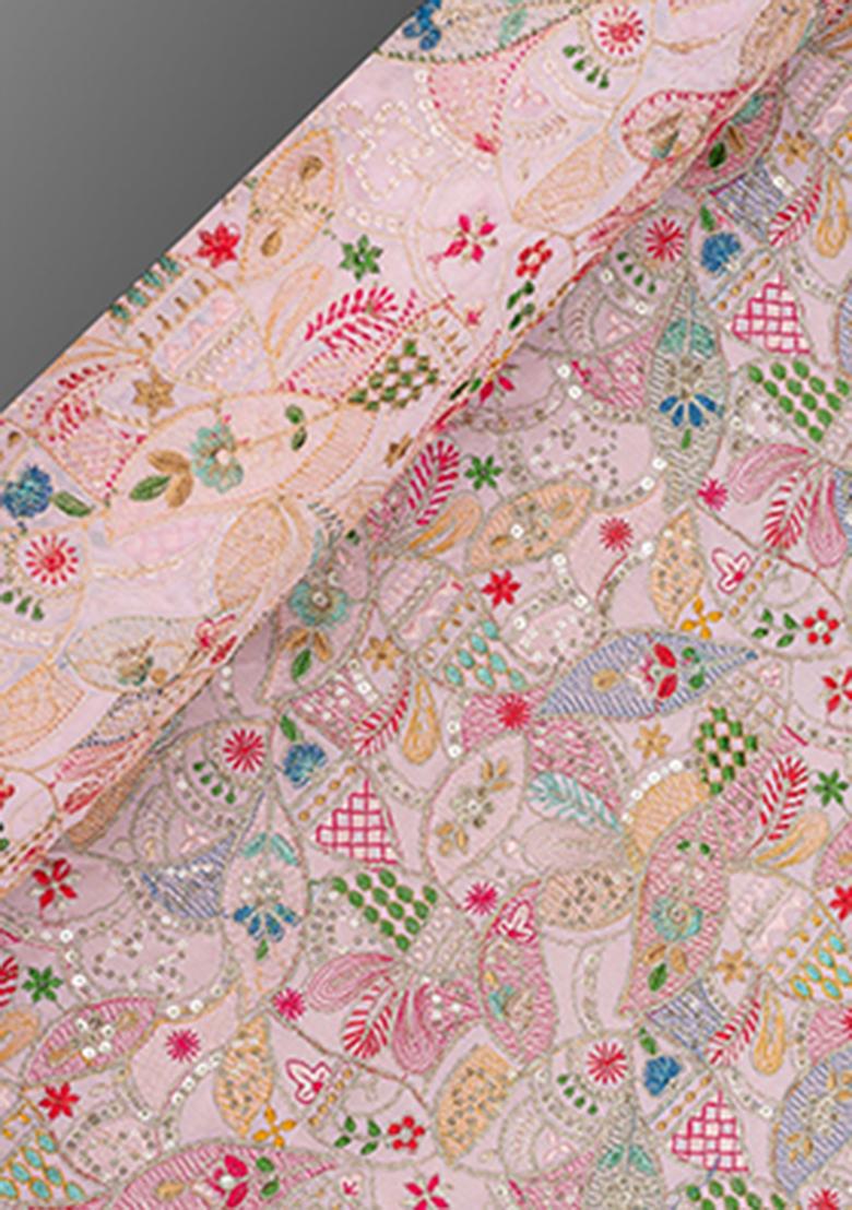 Pastel Pink Embroidered Georgette Sharara Set - Indya