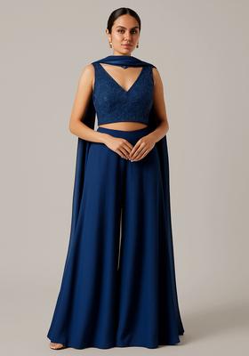 Blue Sequin Embellished Georgette Sharara Set
